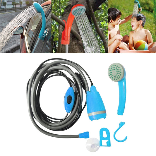 Portable car shower sprayer with blue handheld nozzle and hose for rinsing windows