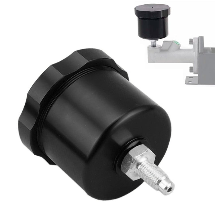 Hydraulic handbrake oil tank reservoir, black anodized CNC body with threaded outlet