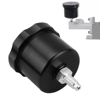 Hydraulic handbrake oil tank reservoir, black anodized CNC body with threaded outlet