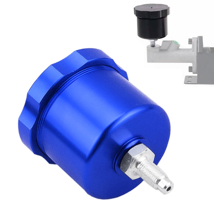 Hydraulic handbrake oil tank reservoir, blue anodized body with threaded outlet