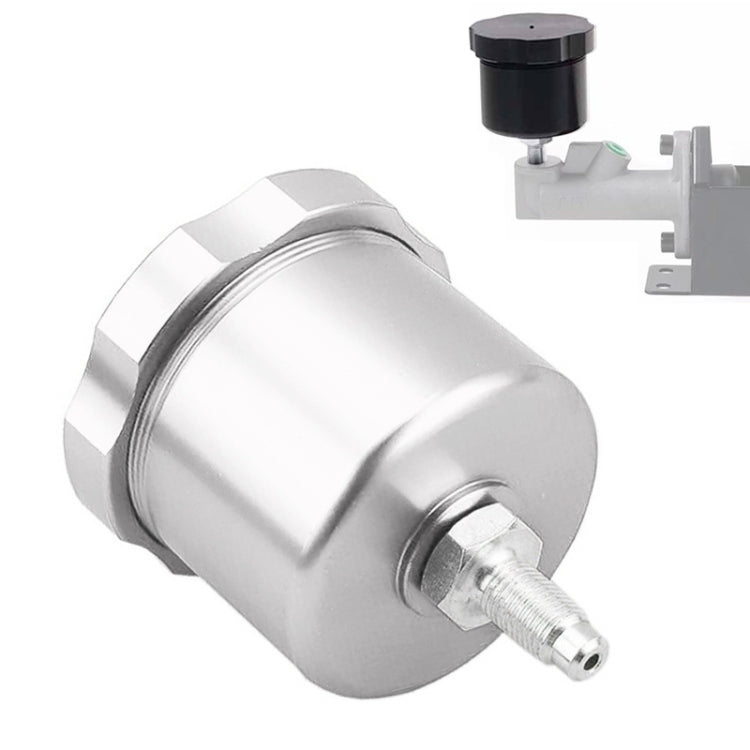Hydraulic handbrake oil tank reservoir, silver anodized body with threaded outlet