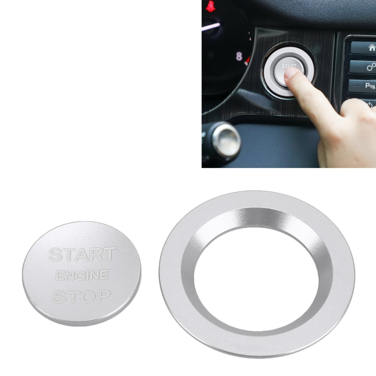 Silver start engine stop push-button ring trim with inset button
