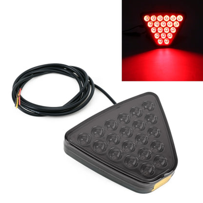 Triangular 20-LED car light with black housing, showing glowing red LEDs and wire leads