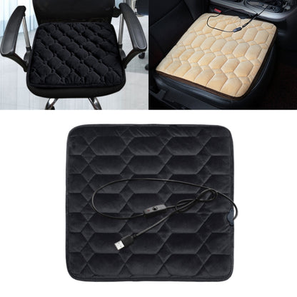 Black quilted car USB seat heater cushion with power cable, front view
