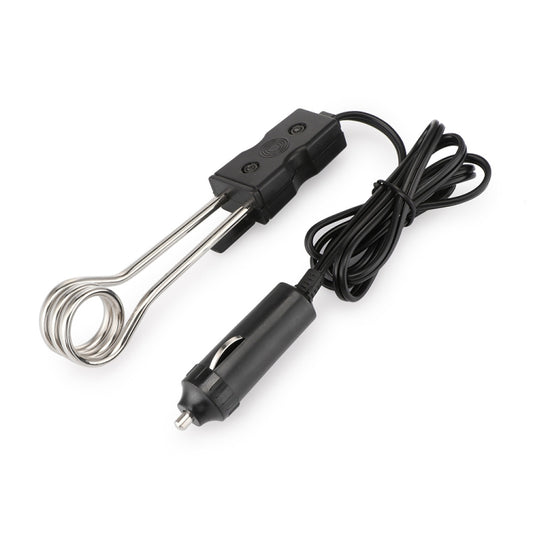 12V car heating water stick with metal heating coil and black power plug cord
