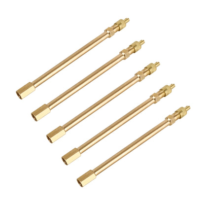 5-pack car tire valve extension tubes, copper-colored metal, 120 mm long.