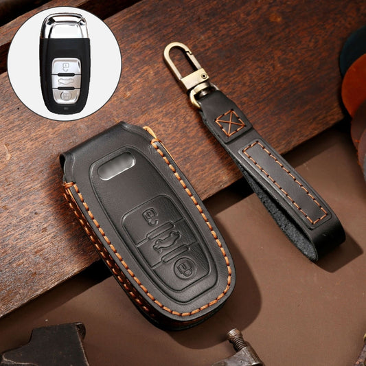 Hallmo Car Cowhide Leather Key Protective Cover Key Case for Audi A6L / A8L / A4 / A7 / A5 B Style, For Audi A6L B Style
