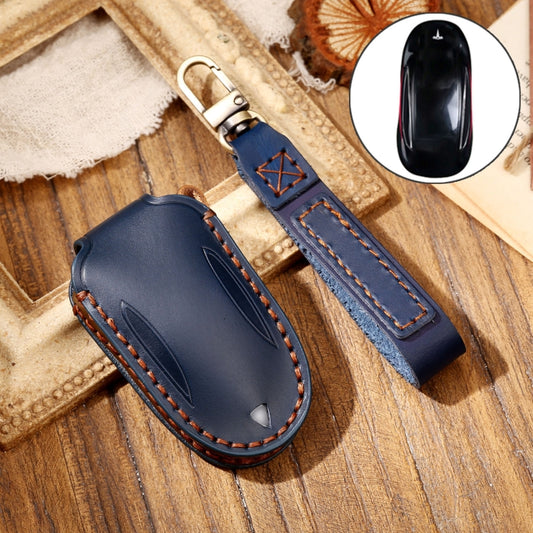 Hallmo Car Cowhide Leather Key Protective Cover Key Case for Tesla Model 3 / S A Style, For Tesla Model 3 / S A Style