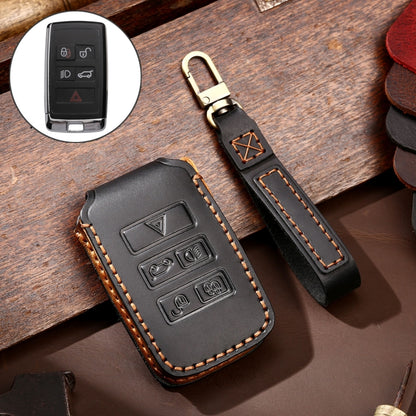 Car key fob protective leather cover, dark case with orange stitched edge