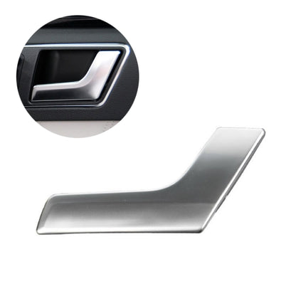 Matte inner door handle trim, silver-gray, right-side opening detail