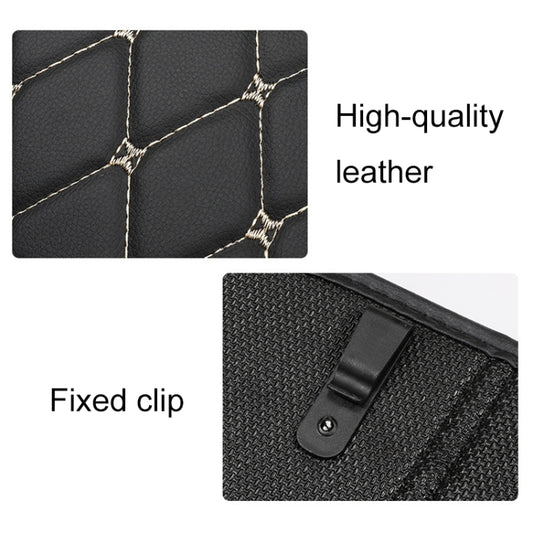 Car anti-kick mat panel with textured leather-look surface and quilted diamond seams