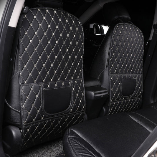 Car seat back anti-kick mat, black with diamond quilt stitching and front pocket