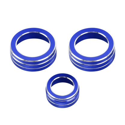 Set of 3 blue metal AC knob rings with textured grip and silver inner edge