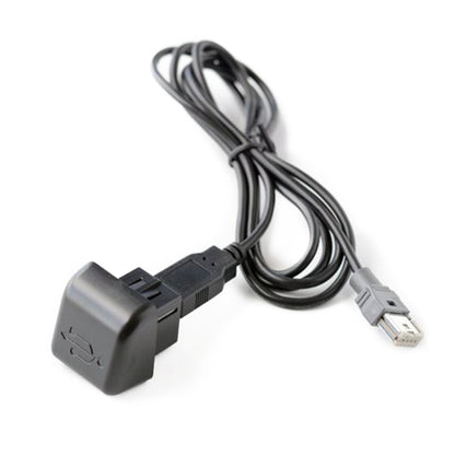 Car USB audio adapter cable with black vehicle connector and USB plug