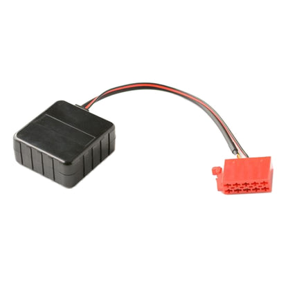 Car AUX Bluetooth audio wiring harness with black module and red connector leads