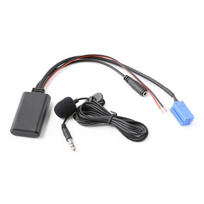 Car Bluetooth AUX audio wiring harness with microphone, 3.5mm audio plug, blue connector