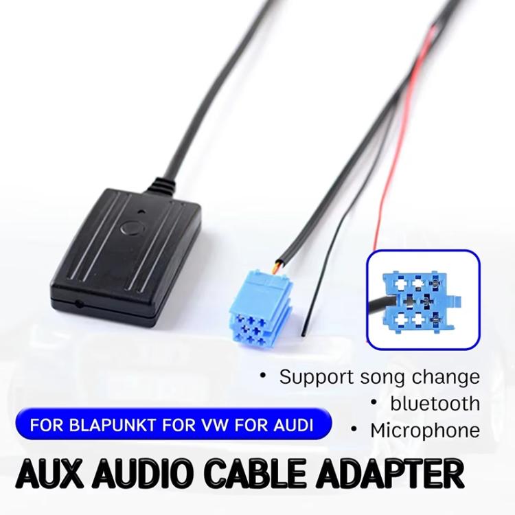 Black AUX audio adapter cable with blue connector for Bluetooth microphone, loose wire leads