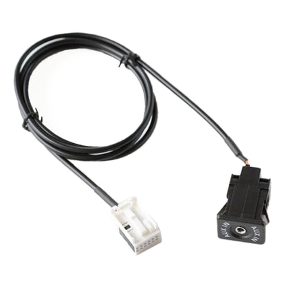 Car AUX input connector cable with harness and AUX IN adapter, black wire.