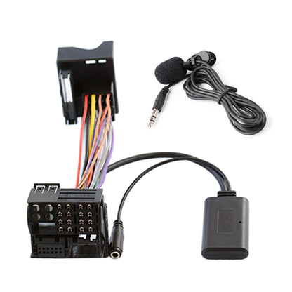 Car AUX Bluetooth audio cable kit with phone mic, audio plug, and wiring harness