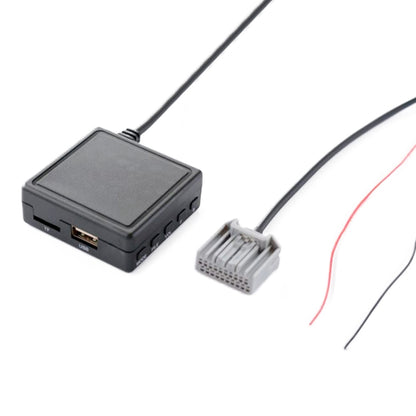 Car AUX audio input adapter with Bluetooth, USB, and microphone ports
