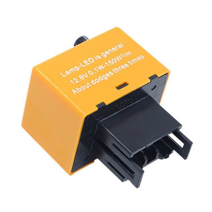 Orange LED turn-signal flasher module with black multi-pin connector and adjustment knob