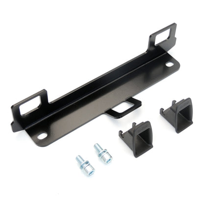 Black ISOFIX latch retainer bracket with mounting holes and two metal screws