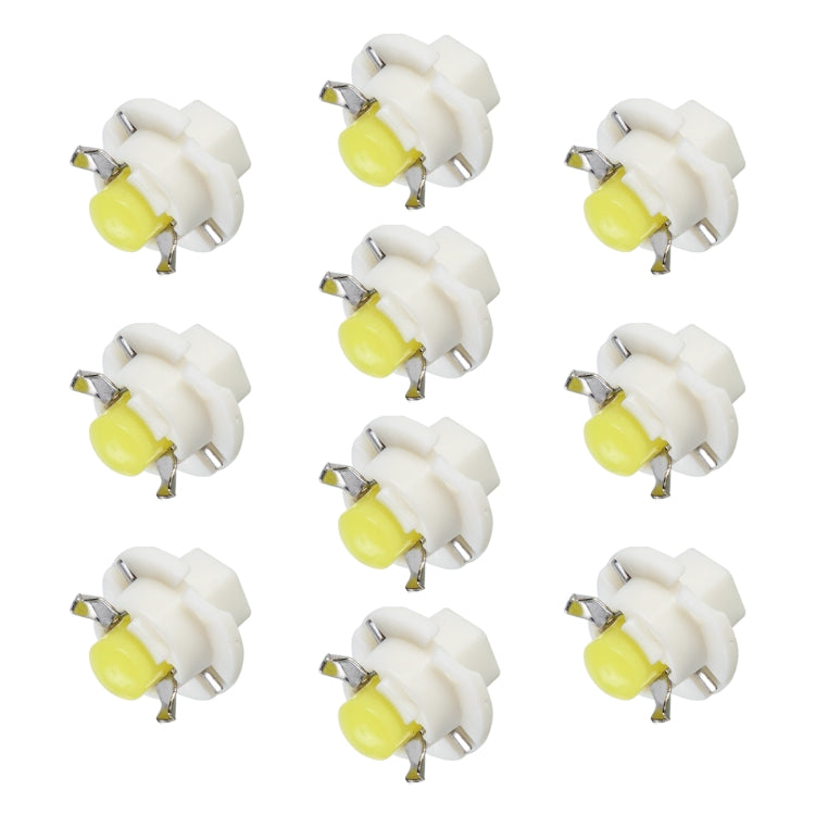 Yellow wedge LED indicator bulb with white plastic base and metal pins