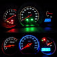 Wedge COB LED instrument panel bulbs, glowing green and red on dashboard gauge cluster