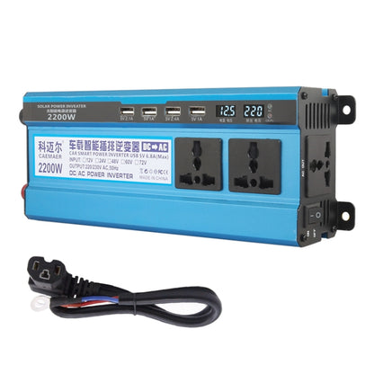 48V to 220V power inverter with LCD display and three AC outlets, blue casing