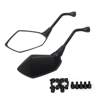 Black reflective rearview mirror pair with long stems and wide rectangular glass