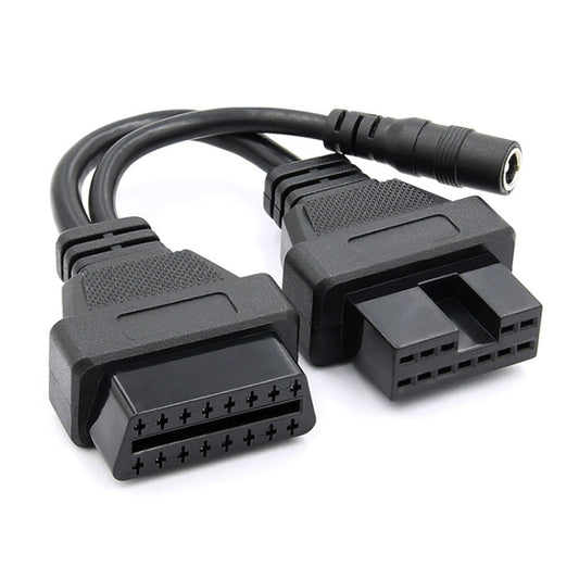 OBD2 diagnostic adapter cable with 12-pin and 16-pin connectors, plus round power plug