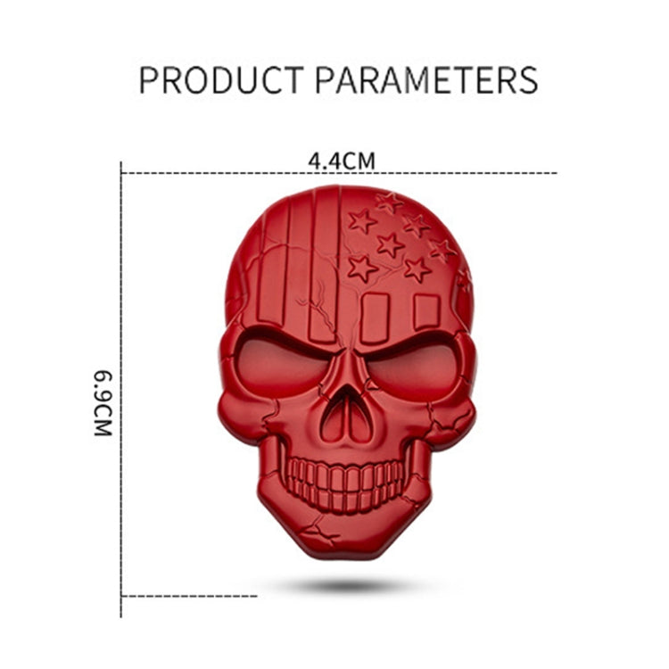 Red metal devil skull car sticker with raised sunglasses, stars, and textured face