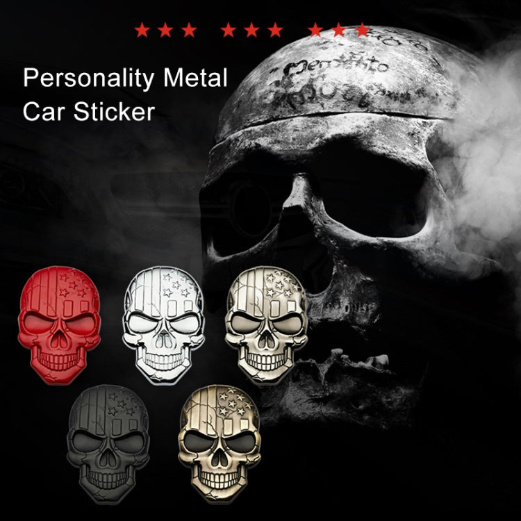 Assorted metal devil skull car stickers in red, silver, gold, and black with stars