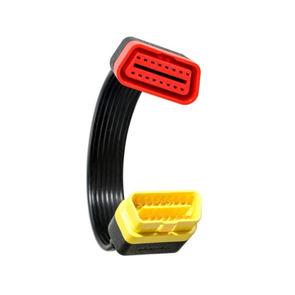 OBD2 16-pin extension cable with red and yellow connectors, black cable