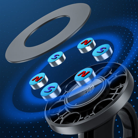 Black magnetic air outlet phone holder with vent clip and circular base