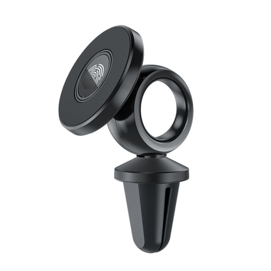 Black magnetic air-vent phone holder with round contact pad and vent clip