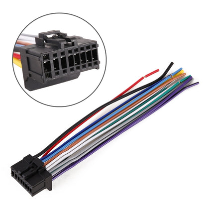 Car radio adapter cable with multi-pin harness and multicolor wire leads