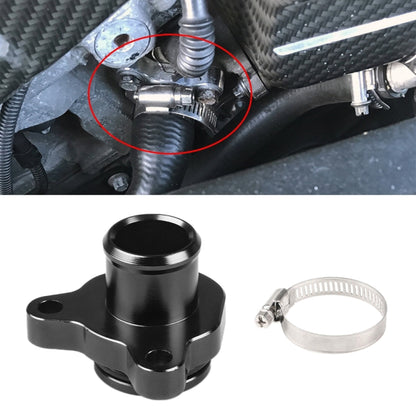 Engine bay water hose joint adaptor with metal clamp and black rubber hose