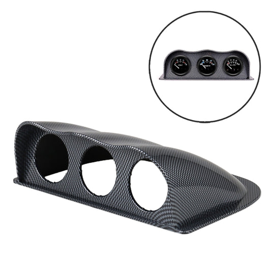 Carbon fiber dash gauge pod mount holder with three circular openings for 52mm gauges