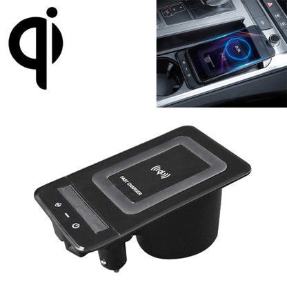 Car Qi wireless charger dock with power and charging icons on the top surface