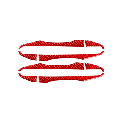 Car outer handle decor stickers, red carbon-fiber pattern strip set (2 pairs)