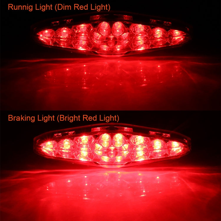 Motorcycle LED brake and running lights, dim and bright red illumination modes
