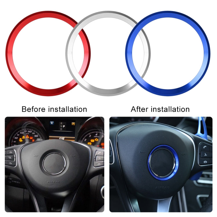 Steering wheel decorative ring set: red, silver, and blue; blue ring installed