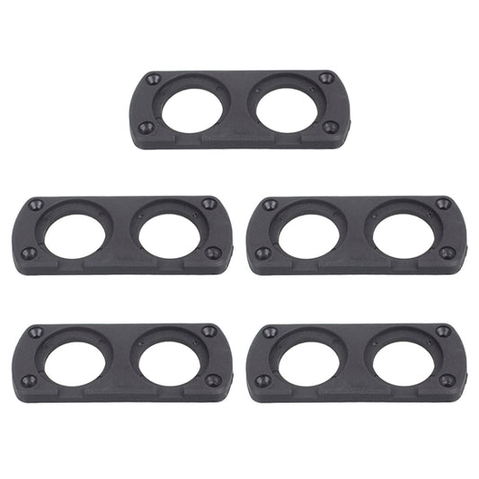 Dark gray car USB/voltmeter mounting panel with two circular cutouts and screw holes