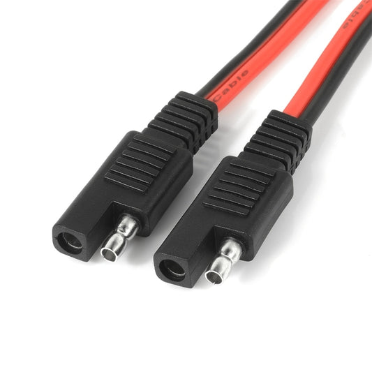 SAE connector ends on 14AWG red cable, black housings with exposed metal pins