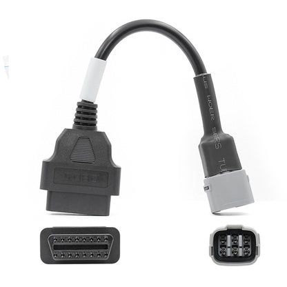Motorcycle OBD 16-pin female to 6-pin connector cable, black and gray