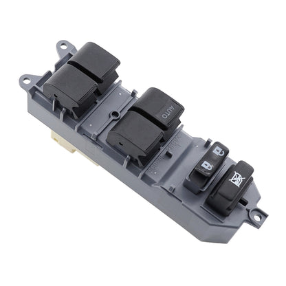 Car window power switch panel with black rocker buttons and grey base