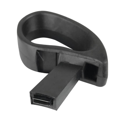 Left seat release handle, black plastic with rectangular release tab