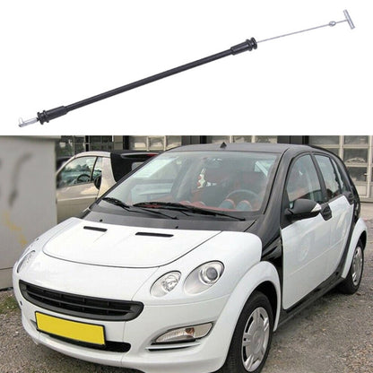 Exterior door handle cable with black housing and metal end clips, front section view