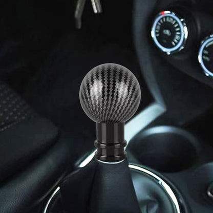 Car gear shift knob with black carbon fiber textured ball top and black base